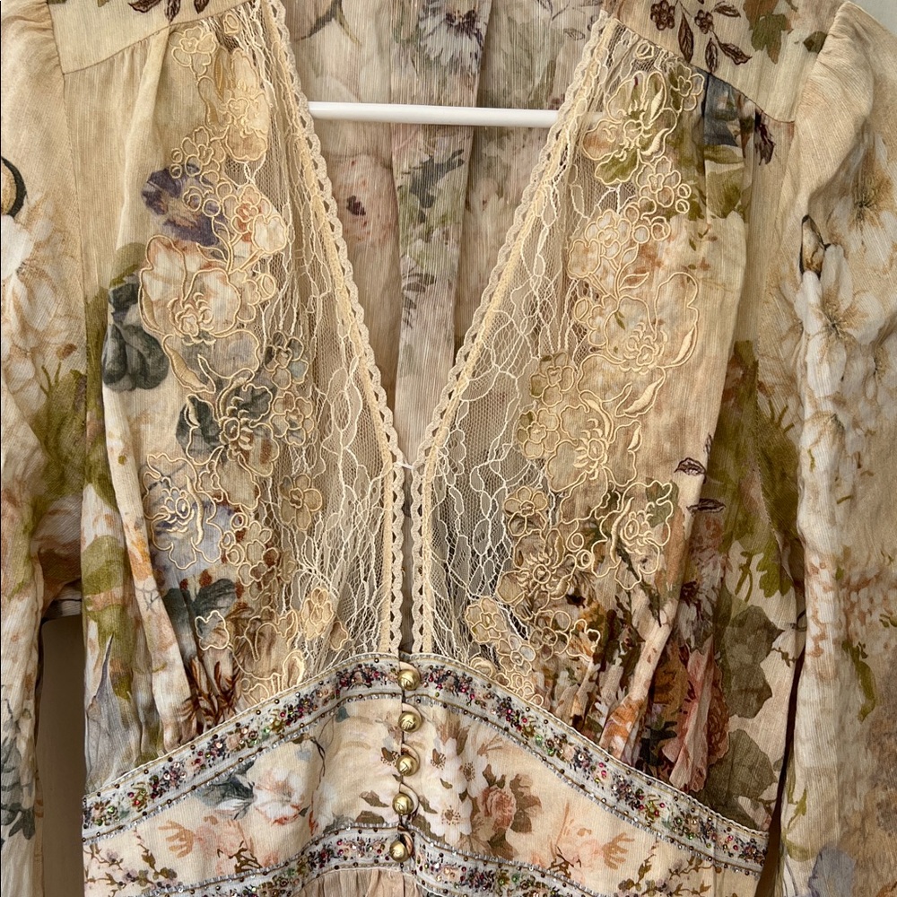 ❤️Floral Cream Maxi Dress women XL linen - Picture 3 of 7